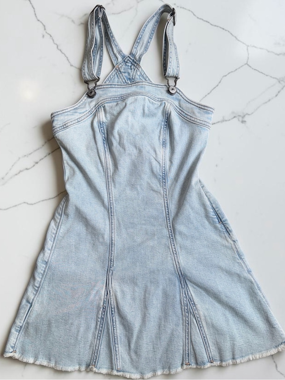 American Eagle Outfitters Light Wash Denim Pinafore Mini Dress